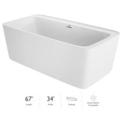 Jacuzzi Adatto 67" Free Standing Acrylic Soaking Tub with Center Drain, Pop-Up Drain Assembly and Overflow