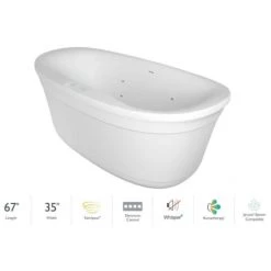 Jacuzzi Arga Classic 67" Free Standing Acrylic Swirlpool™ Experience Tub with Center Drain, Drain Assembly and Overflow