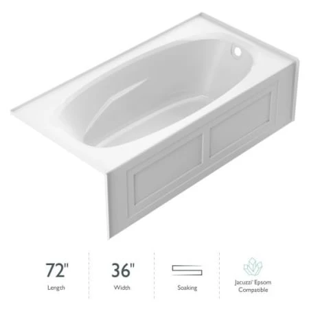 Jacuzzi Amiga 72" Soaking Alcove Bathtub with Right Drain 3 Jacuzzi Amiga 72" Soaking Alcove Bathtub with Right Drain