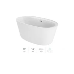 Jacuzzi Amalia 59" Free Standing Soaking Tub with Center Drain, Drain Assembly and Overflow