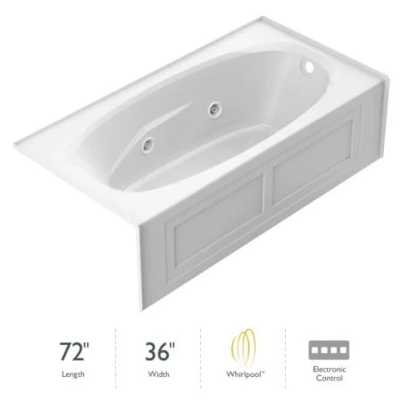 Jacuzzi 72" x 36" Amiga® Three Wall Alcove Comfort Whirlpool Bathtub with 8 Jets, Basic Controls, Right Drain and Left Pump 3 Jacuzzi 72" x 36" Amiga® Three Wall Alcove Comfort Whirlpool Bathtub with 8 Jets, Basic Controls, Right Drain and Left Pump