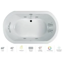 Jacuzzi Anza 60" Whirlpool Bathtub for Drop In Installation with Center Drain and Chromatherapy / Whisper Technology™ - Luxury Controls