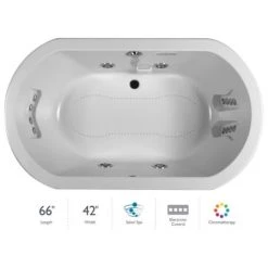 Jacuzzi Anza 66" Salon Spa Bathtub for Drop In Installation with Center Drain and Chromatherapy / RapidHeat Technologies - Luxury Controls