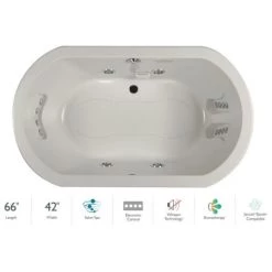 Jacuzzi Anza 66" Salon Spa Bathtub for Drop In Installation with Center Drain and Illumatherapy / Whisper Technology™ - Luxury Controls