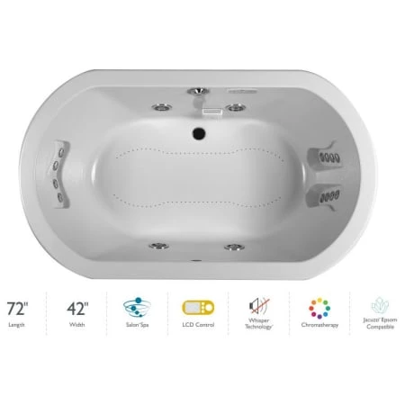 Jacuzzi Anza 72" Salon Spa Bathtub for Drop In Installation with Center Drain and Chromatherapy / Whisper Technology™ - Luxury LCD Controls 3 Jacuzzi Anza 72" Salon Spa Bathtub for Drop In Installation with Center Drain and Chromatherapy / Whisper Technology™ - Luxury LCD Controls