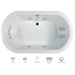 Jacuzzi Anza 72" Whirlpool Bathtub for Drop In Installation with Center Drain and Chromatherapy / RapidHeat Technologies - Luxury Controls