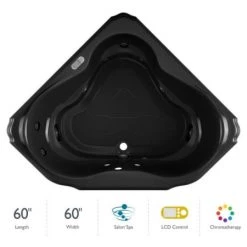 Jacuzzi 60" x 60" Bellavista Drop In Corner Luxury Salon Spa Bathtub with 10 Jets, LCD Controls, Chromatherapy, Heater, Center Drain and Right Pump