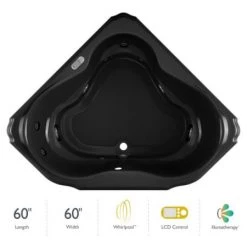 Jacuzzi 60" x 60" Bellavista Drop In Corner Luxury Whirlpool Bathtub with 10 Jets, LCD Controls, Illumatherapy, Heater, Center Drain and Right-Front Pump