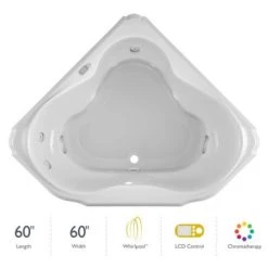 Jacuzzi Sales Store 23 Jacuzzi 60" x 60" Bellavista Drop In Corner Luxury Whirlpool Bathtub with 10 Jets, LCD Controls, Chromatherapy, Heater, Center Drain and Left Pump