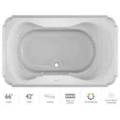 Jacuzzi 66" x 42" Bellavista Drop In Soaking Bathtub with Basic Controls, Chromatherapy and Center Drain