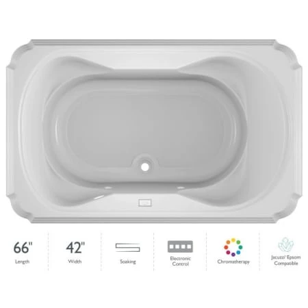 Jacuzzi 66" x 42" Bellavista Drop In Soaking Bathtub with Basic Controls, Chromatherapy and Center Drain 3 Jacuzzi 66" x 42" Bellavista Drop In Soaking Bathtub with Basic Controls, Chromatherapy and Center Drain