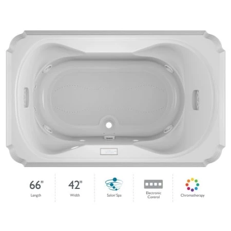 Jacuzzi 66" x 42" Bellavista Drop In Luxury Salon Spa Bathtub with 10 Jets, Luxury Controls, Chromatherapy, Heater, Center Drain and Right Pump 3 Jacuzzi 66" x 42" Bellavista Drop In Luxury Salon Spa Bathtub with 10 Jets, Luxury Controls, Chromatherapy, Heater, Center Drain and Right Pump