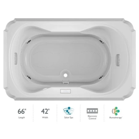 Jacuzzi 66" x 42" Bellavista Drop In Luxury Salon Spa Bathtub with 10 Jets, Luxury Controls, Illumatherapy, Heater, Center Drain and Right Pump 3 Jacuzzi 66" x 42" Bellavista Drop In Luxury Salon Spa Bathtub with 10 Jets, Luxury Controls, Illumatherapy, Heater, Center Drain and Right Pump