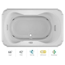 Jacuzzi 66" x 42" Bellavista Drop In Luxury Salon Spa Bathtub with 10 Jets, LCD Controls, Illumatherapy, Heater, Center Drain and Right Pump
