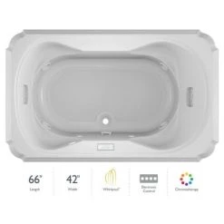 Jacuzzi 66" x 42" Bellavista Drop In Luxury Whirlpool Bathtub with 10 Jets, Luxury Controls, Chromatherapy, Heater, Center Drain and Right Pump