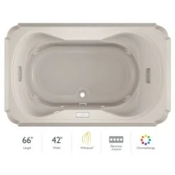 Jacuzzi 66" x 42" Bellavista Drop In Luxury Whirlpool Bathtub with 10 Jets, Luxury Controls, Chromatherapy, Heater, Center Drain and Right Pump