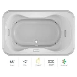 Jacuzzi 66" x 42" Bellavista Drop In Luxury Whirlpool Bathtub with 10 Jets, Luxury Controls, Illumatherapy, Heater, Center Drain and Right Pump
