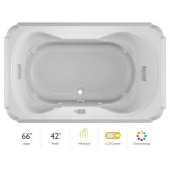 Jacuzzi 66" x 42" Bellavista Drop In Luxury Whirlpool Bathtub with 10 Jets, LCD Controls, Chromatherapy, Heater, Center Drain and Right Pump