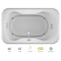 Jacuzzi 66" x 42" Bellavista Drop In Luxury Whirlpool Bathtub with 10 Jets, LCD Controls, Illumatherapy, Heater, Center Drain and Right Pump