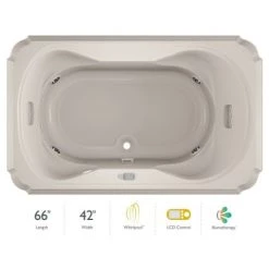 Jacuzzi 66" x 42" Bellavista Drop In Luxury Whirlpool Bathtub with 10 Jets, LCD Controls, Illumatherapy, Heater, Center Drain and Right Pump