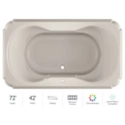 Jacuzzi 72" x 42" Bellavista Drop In Soaking Bathtub with Basic Controls, Chromatherapy and Center Drain