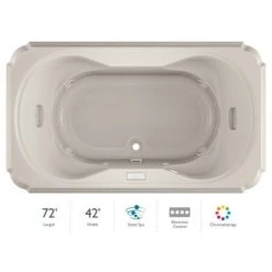 Jacuzzi Bellavista 72" Salon Spa Drop-In Bathtub with Chromatherapy, Whisper Technology, Heater, Center Drain and Luxury Controls