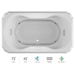 Jacuzzi Bellavista 72" Salon Spa Drop-In Bathtub with Illumatherapy, Whisper Technology, Heater, Center Drain and Luxury Controls