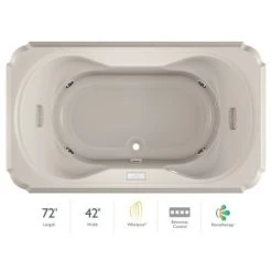 Jacuzzi 72" x 42" Bellavista Drop In Luxury Whirlpool Bathtub with 10 Jets, Luxury Controls, Illumatherapy, Heater, Center Drain and Left Pump