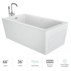 Jacuzzi Bianca 66" Free Standing Acrylic Soaking Tub with Reversible Drain and Overflow - Includes Floor Mounted Tub Filler with Hand Shower