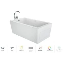 Jacuzzi Bianca 66" Free Standing Acrylic Whirlpool Tub with Reversible Drain and Overflow - Includes Floor Mounted Tub Filler with Hand Shower