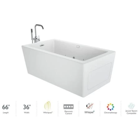 Jacuzzi Bianca 66" Free Standing Acrylic Whirlpool Tub with Reversible Drain and Overflow - Includes Floor Mounted Tub Filler with Hand Shower 3 Jacuzzi Bianca 66" Free Standing Acrylic Whirlpool Tub with Reversible Drain and Overflow - Includes Floor Mounted Tub Filler with Hand Shower