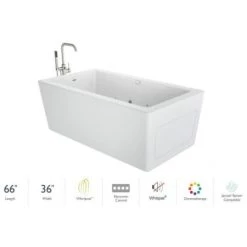 Jacuzzi Bianca 66" Free Standing Acrylic Whirlpool Tub with Reversible Drain and Overflow - Includes Floor Mounted Tub Filler with Hand Shower