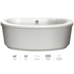Jacuzzi Bravo 66" Freestanding Soaking Bathtub with Center Drain and Heated Soak