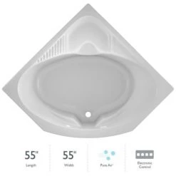 Jacuzzi 55" x 55" x 20-1/4" Capella Comfort Corner Drop In Pure Air® Bathtub with Center Drain