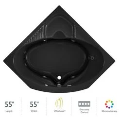 Jacuzzi 55" x 55" Capella® Drop In Corner Comfort Whirlpool Bathtub with 8 Jets, Basic Controls, Heater, Chromatherapy, Center Drain and Right Pump