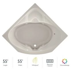 Jacuzzi 55" x 55" Capella® Drop In Corner Comfort Whirlpool Bathtub with 8 Jets, Basic Controls, Heater, Chromatherapy, Center Drain and Right Pump