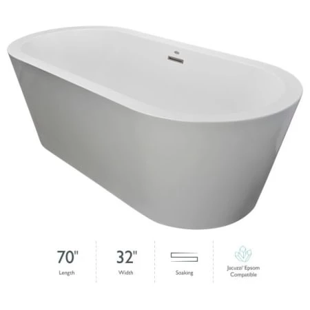 Jacuzzi Celeste 70" Soaking Freestanding Bathtub with Center Drain 3 Jacuzzi Celeste 70" Soaking Freestanding Bathtub with Center Drain