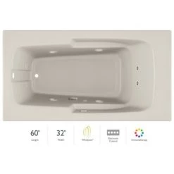 Jacuzzi 60" x 32" Cetra® Drop In Comfort Whirlpool Bathtub with 8 Jets, Basic Controls, Chromatherapy, Heater, Left Drain and Right Pump