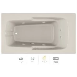 Jacuzzi 60" x 32" Cetra® Drop In Comfort Whirlpool Bathtub with 8 Jets, Basic Controls, Left Drain and Right Pump