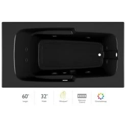 Jacuzzi 60" x 32" Cetra® Drop In Comfort Whirlpool Bathtub with 8 Jets, Basic Controls, Chromatherapy, Heater, Right Drain and Left Pump