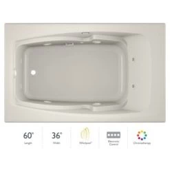 Jacuzzi 60" x 36" Cetra® Drop In Comfort Whirlpool Bathtub with 8 Jets, Basic Controls, Chromatherapy, Heater, Left Drain and Right Pump