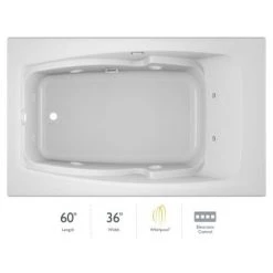Jacuzzi 60" x 36" Cetra® Drop In Comfort Whirlpool Bathtub with 8 Jets, Basic Controls, Left Drain and Right Pump