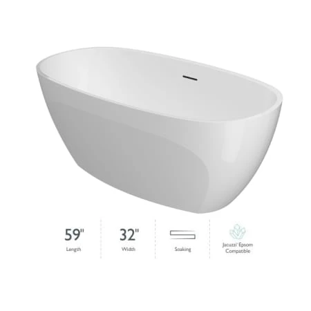Jacuzzi Contento™ 59" Solid Surface Free Standing Soaking Bathtub with Reversible Drain 3 Jacuzzi Contento™ 59" Solid Surface Free Standing Soaking Bathtub with Reversible Drain