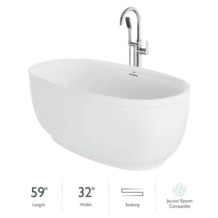 Jacuzzi Cosi 59" Free Standing Acrylic Soaking Tub with Center Drain, Drain Assembly and Overflow - Includes Tub Faucet 3 Jacuzzi Cosi 59" Free Standing Acrylic Soaking Tub with Center Drain, Drain Assembly and Overflow - Includes Tub Faucet