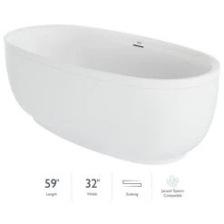 Jacuzzi Cosi 67" Free Standing Acrylic Soaking Tub with Center Drain, Drain Assembly and Overflow