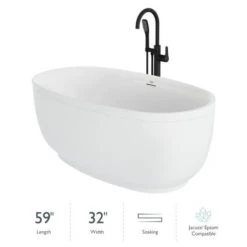 Jacuzzi Cosi 59" Free Standing Acrylic Soaking Tub with Center Drain, Drain Assembly and Overflow - Includes Tub Faucet