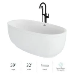 Jacuzzi Cosi 67" Free Standing Acrylic Soaking Tub with Center Drain, Drain Assembly and Overflow - Includes Tub Faucet