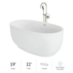 Jacuzzi Cosi 59" Free Standing Acrylic Soaking Tub with Center Drain, Drain Assembly and Overflow - Includes Tub Faucet