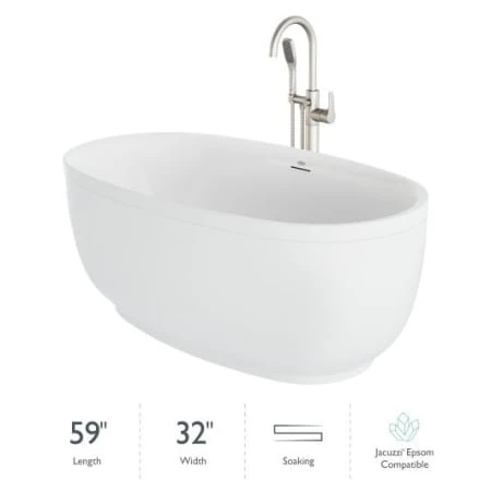 Jacuzzi Cosi 59" Free Standing Acrylic Soaking Tub with Center Drain, Drain Assembly and Overflow - Includes Tub Faucet 3 Jacuzzi Cosi 59" Free Standing Acrylic Soaking Tub with Center Drain, Drain Assembly and Overflow - Includes Tub Faucet
