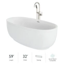 Jacuzzi Cosi 67" Free Standing Acrylic Soaking Tub with Center Drain, Drain Assembly and Overflow - Includes Tub Faucet